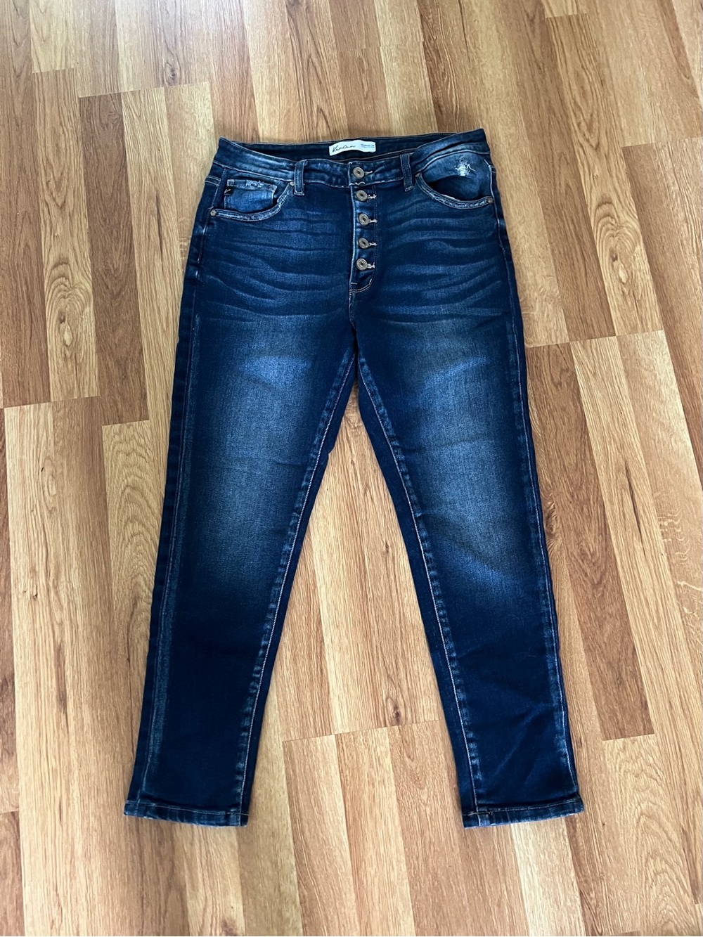 KanCan Dark Blue High-Rise Button-Fly Jeans